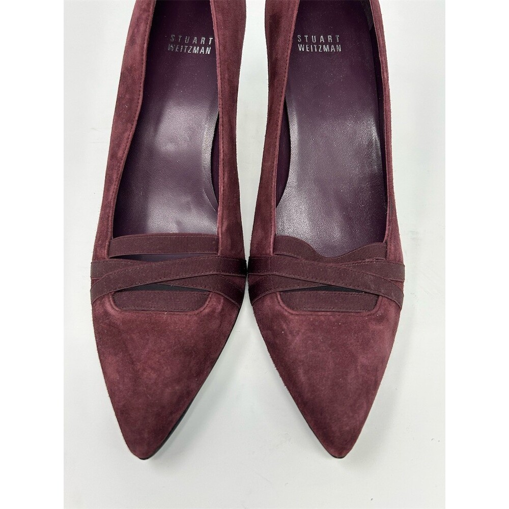 Stuart Weitzman Burgundy Pointed Toe Stiletto Pump Heels Crisscross Size 10 M - Picture 5 of 12